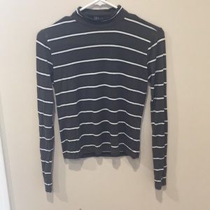 Olive green striped turtle neck